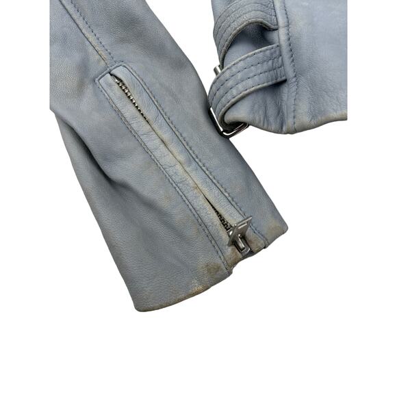 IRO - Ashville Leather Bomber Moto Jacket in Baby Blue - Picture 3 of 11